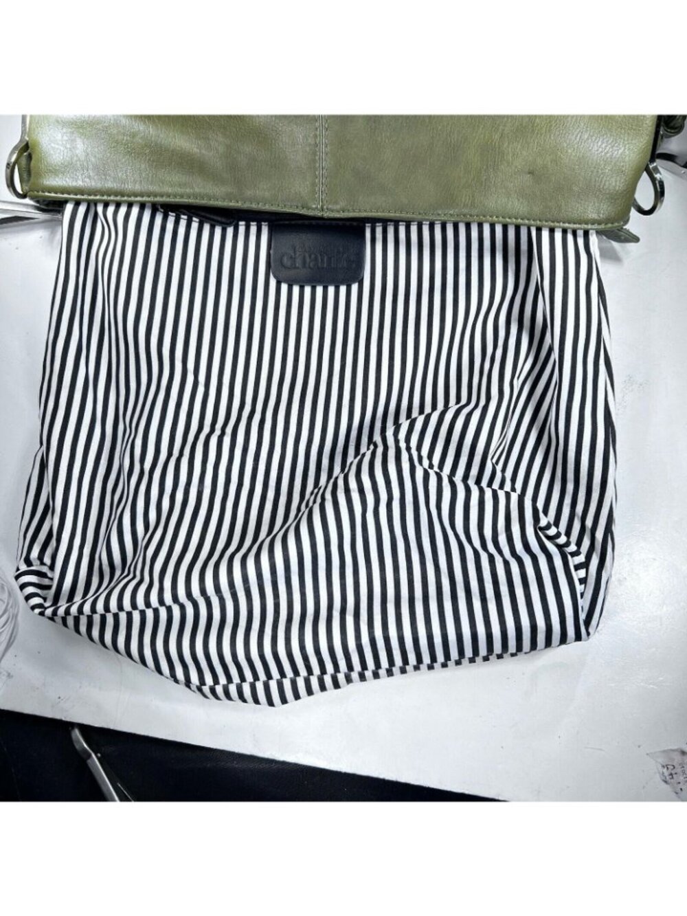 Charming Charlie Womens Green Hobo Handbag Shoulder Bag Purse Striped Lining - Picture 7 of 14